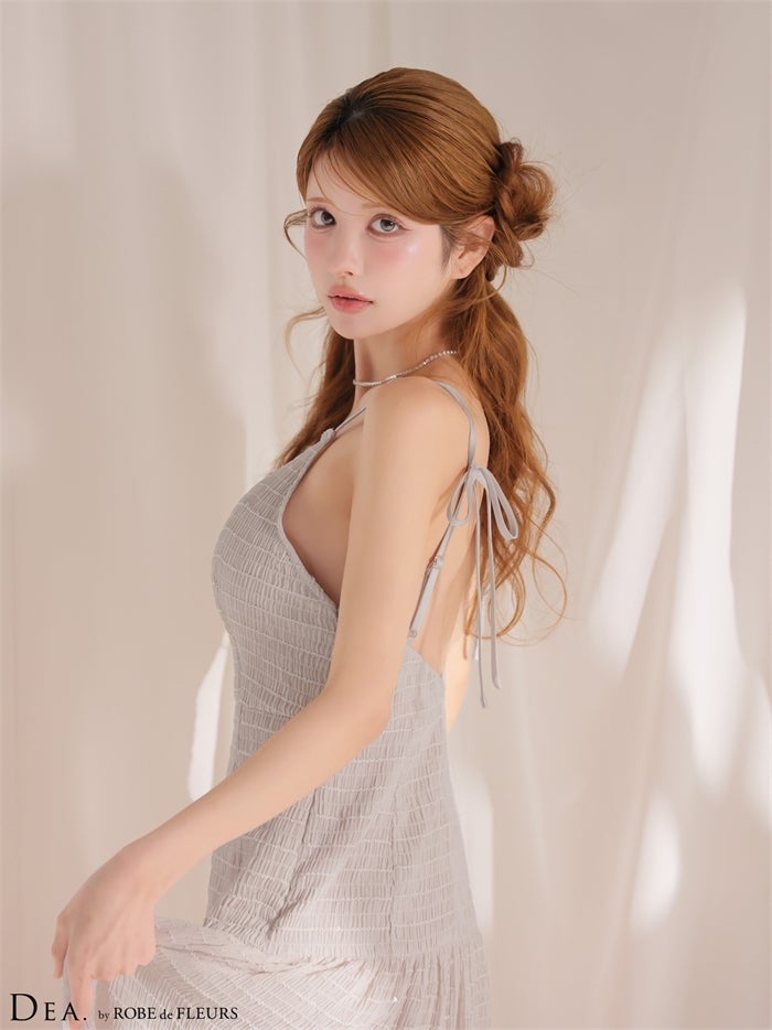 DEA. ディア バイ ローブドフルール 【XS～Lサイズあり】ストレッチギャザーシフォンロングキャバドレス de4655-c
