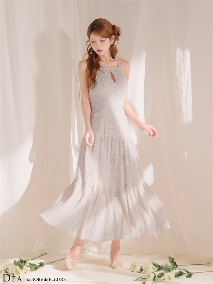 DEA. ディア バイ ローブドフルール 【XS～Lサイズあり】ストレッチギャザーシフォンロングキャバドレス de4655-c