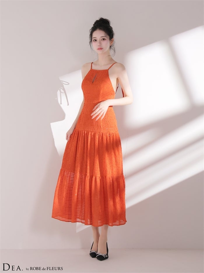 DEA. ディア バイ ローブドフルール 【XS～Lサイズあり】ストレッチギャザーシフォンロングキャバドレス de4655-c