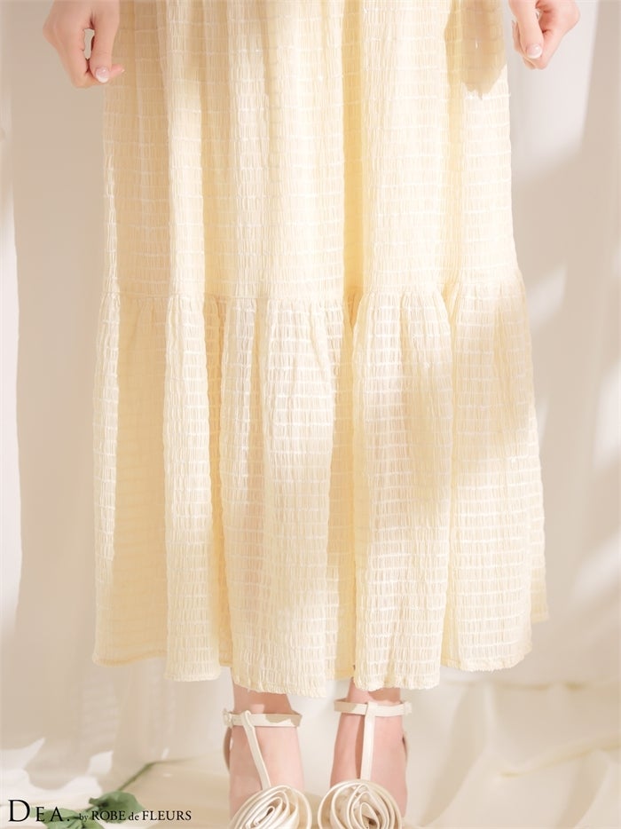 DEA. ディア バイ ローブドフルール 【XS～Lサイズあり】ストレッチギャザーシフォンロングキャバドレス de4655-c