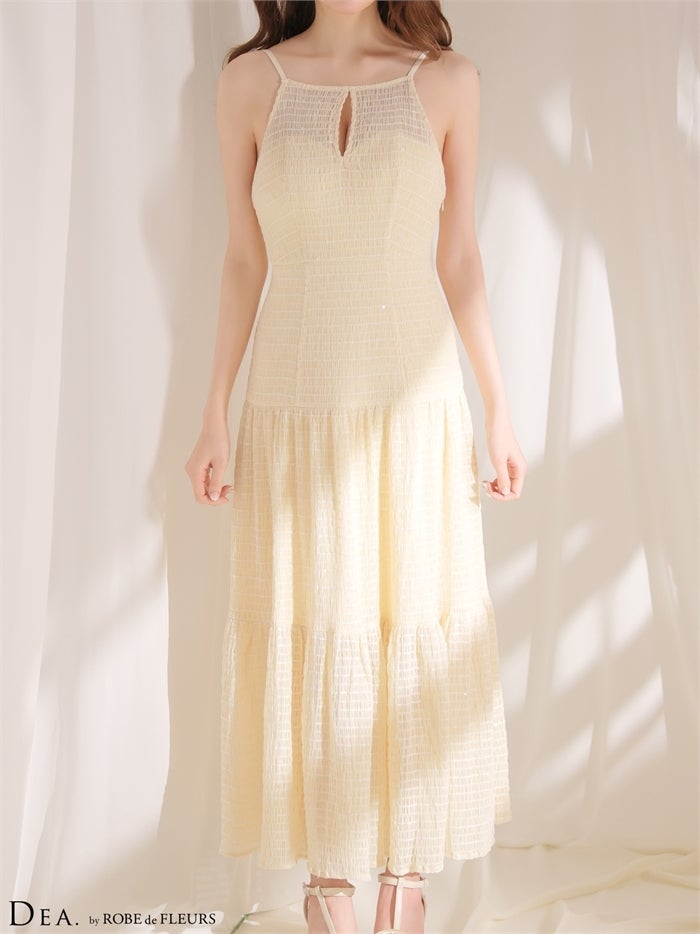 DEA. ディア バイ ローブドフルール 【XS～Lサイズあり】ストレッチギャザーシフォンロングキャバドレス de4655-c
