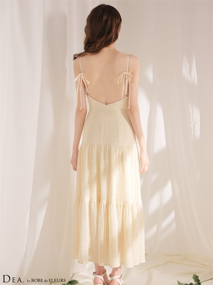 DEA. ディア バイ ローブドフルール 【XS～Lサイズあり】ストレッチギャザーシフォンロングキャバドレス de4655-c