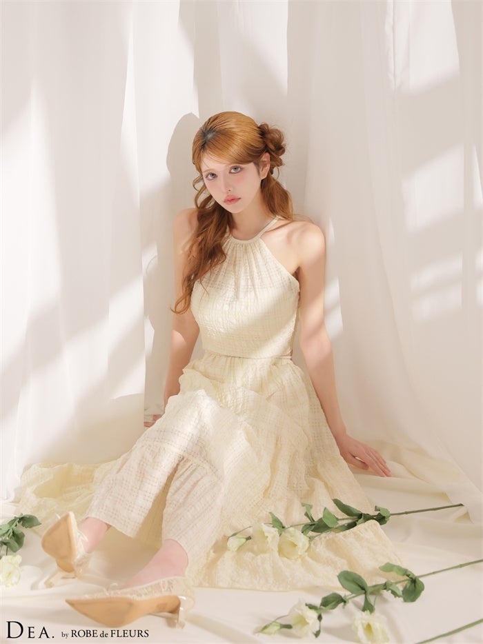 DEA. ディア バイ ローブドフルール 【XS～Lサイズあり】ホルターチェックバックカットロングキャバドレス de4357-c