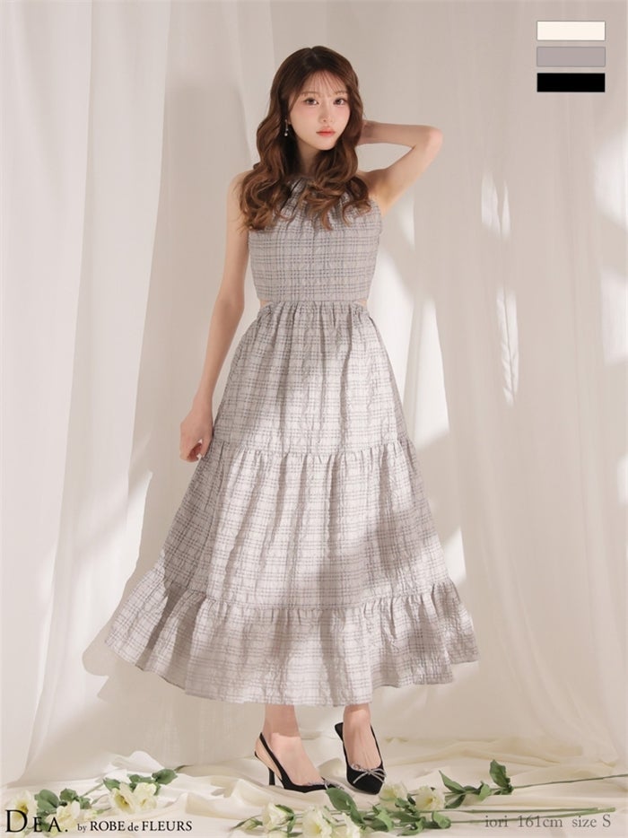 DEA. ディア バイ ローブドフルール 【XS～Lサイズあり】ホルターチェックバックカットロングキャバドレス de4357-c