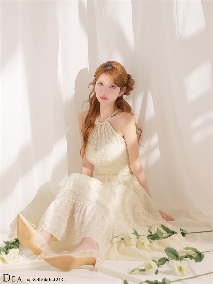 DEA. ディア バイ ローブドフルール 【XS～Lサイズあり】ホルターチェックバックカットロングキャバドレス de4357-c