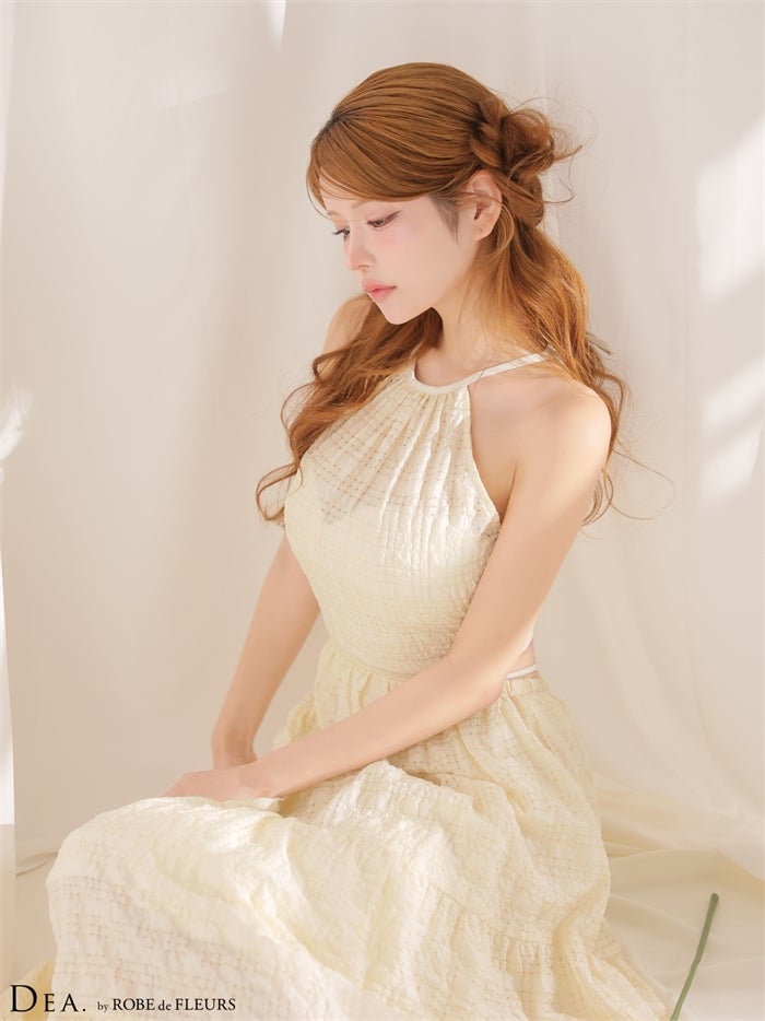 DEA. ディア バイ ローブドフルール 【XS～Lサイズあり】ホルターチェックバックカットロングキャバドレス de4357-c