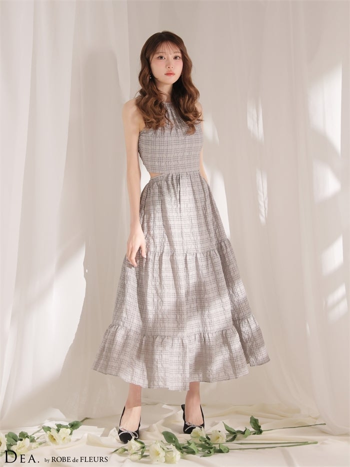 DEA. ディア バイ ローブドフルール 【XS～Lサイズあり】ホルターチェックバックカットロングキャバドレス de4357-c