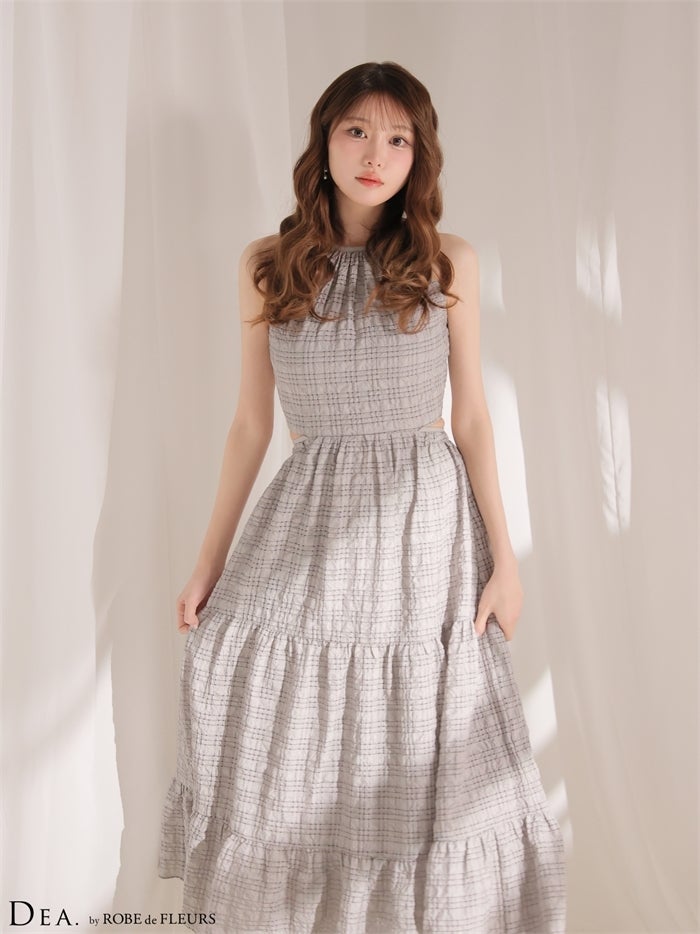 DEA. ディア バイ ローブドフルール 【XS～Lサイズあり】ホルターチェックバックカットロングキャバドレス de4357-c