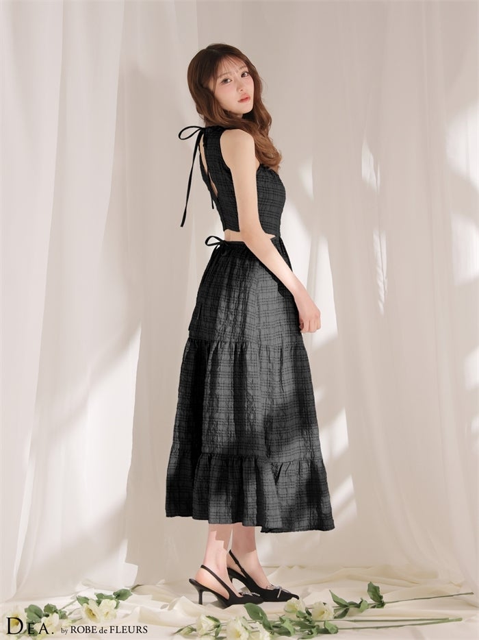DEA. ディア バイ ローブドフルール 【XS～Lサイズあり】ホルターチェックバックカットロングキャバドレス de4357-c