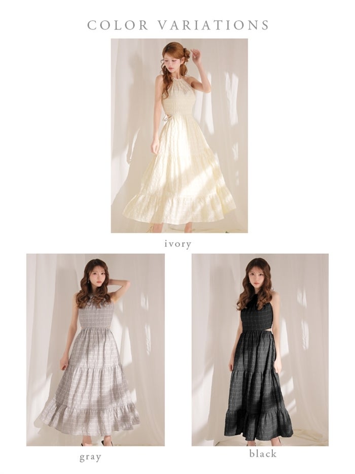 DEA. ディア バイ ローブドフルール 【XS～Lサイズあり】ホルターチェックバックカットロングキャバドレス de4357-c