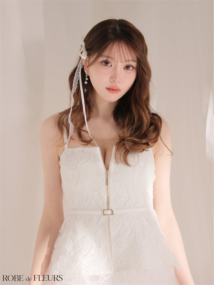 ROBE de FLEURS ローブドフルール 【XSサイズあり】フラワーレースぺプラムチュールドッキングミニキャバドレス fm3494-c