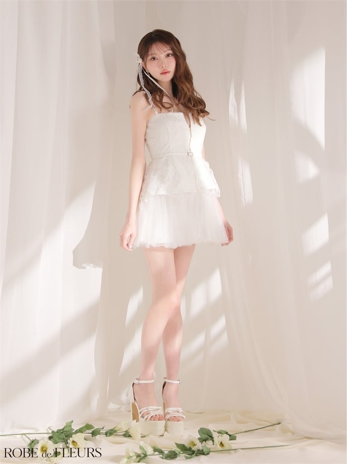 ROBE de FLEURS ローブドフルール 【XSサイズあり】フラワーレースぺプラムチュールドッキングミニキャバドレス fm3494-c