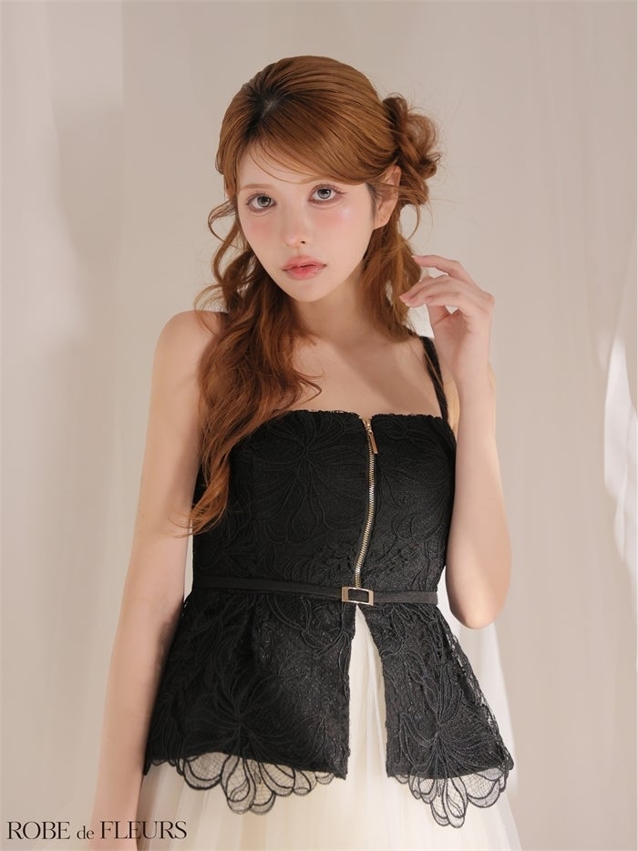 ROBE de FLEURS ローブドフルール 【XSサイズあり】フラワーレースぺプラムチュールドッキングミニキャバドレス fm3494-c