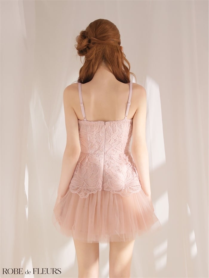 ROBE de FLEURS ローブドフルール 【XSサイズあり】フラワーレースぺプラムチュールドッキングミニキャバドレス fm3494-c