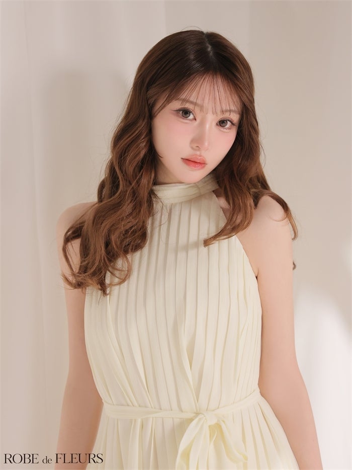 ROBE de FLEURS ローブドフルール 【XSサイズあり】 ホルターリボンレースプリーツミニキャバドレス fm4614-c