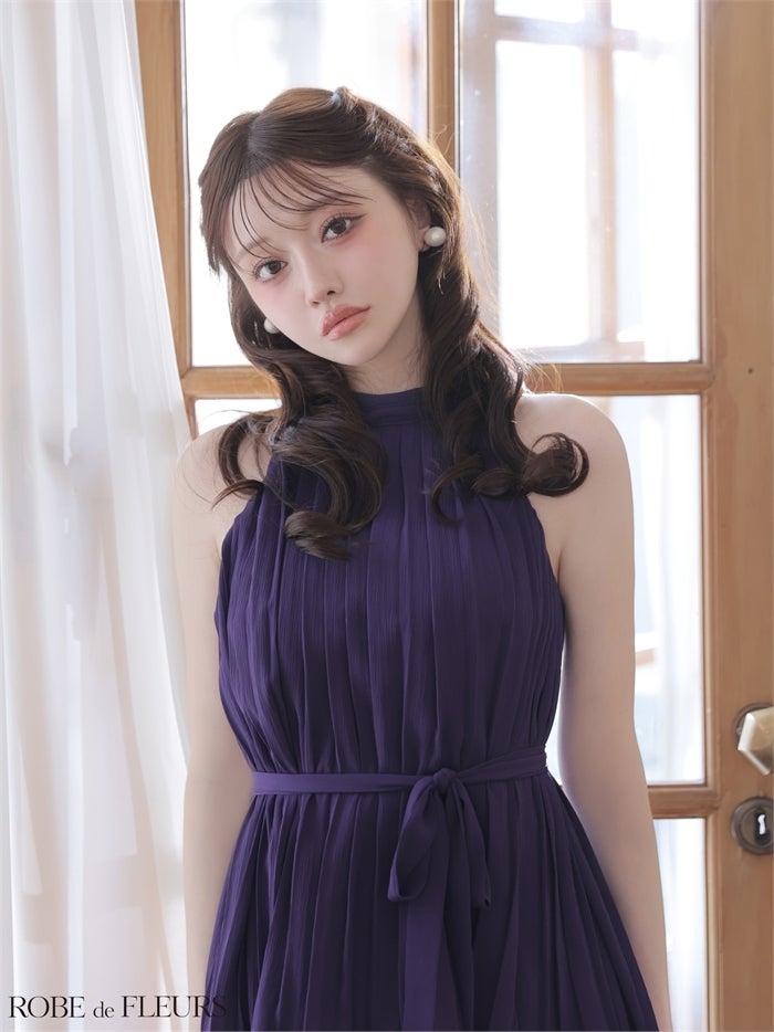 ROBE de FLEURS ローブドフルール 【XSサイズあり】 ホルターリボンレースプリーツミニキャバドレス fm4614-c