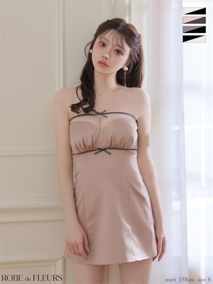 ROBE de FLEURS ローブドフルール 【XSサイズあり】サテンオーガンジーリボンベアミニキャバドレス fm4648