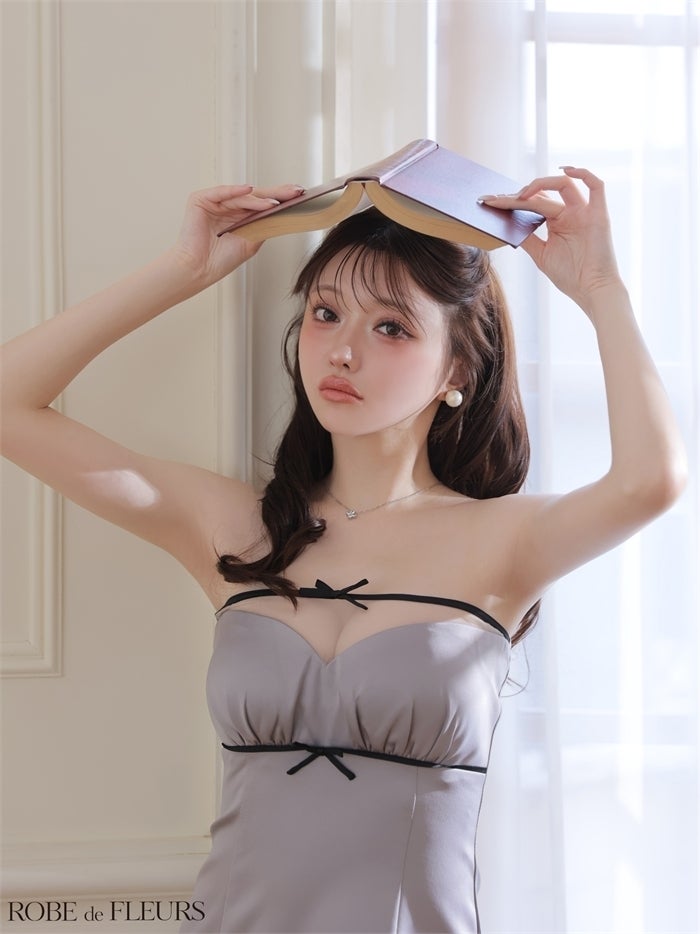 ROBE de FLEURS ローブドフルール 【XSサイズあり】サテンオーガンジーリボンベアミニキャバドレス fm4648