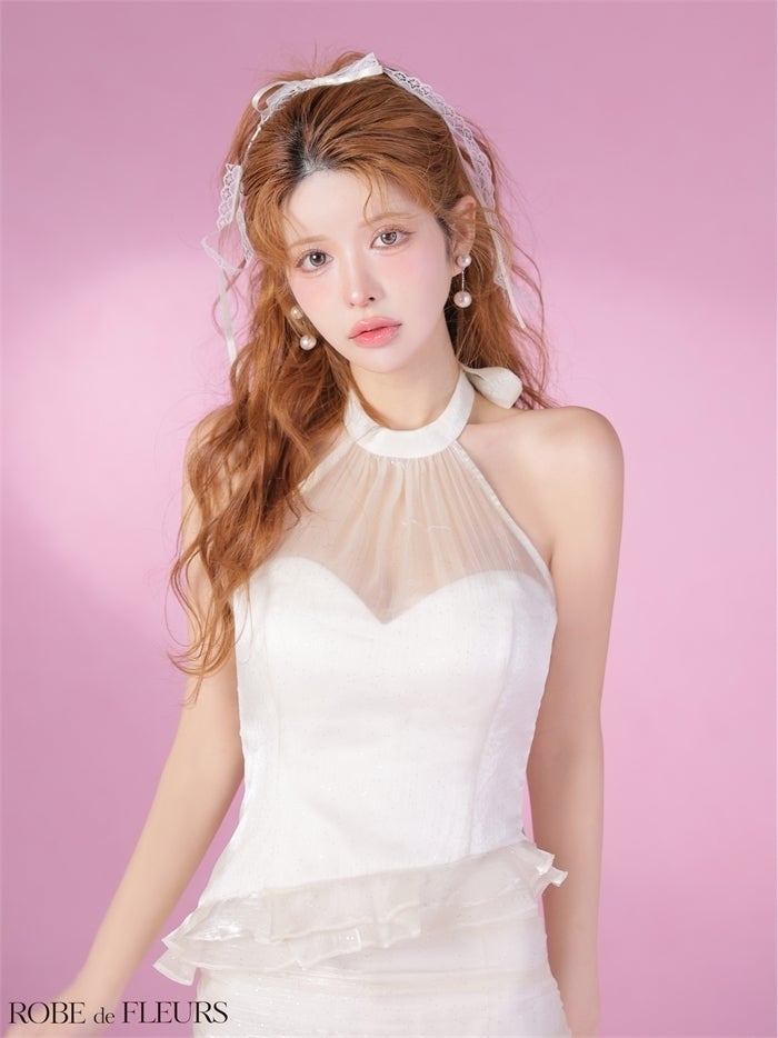 ROBE de FLEURS ローブドフルール 【XSサイズあり】ラメシフォンホルターフリルミニキャバドレス fm4346