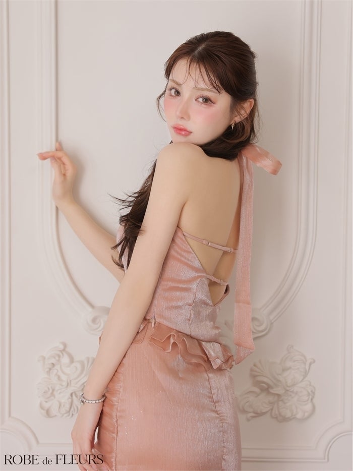 ROBE de FLEURS ローブドフルール 【XSサイズあり】ラメシフォンホルターフリルミニキャバドレス fm4346