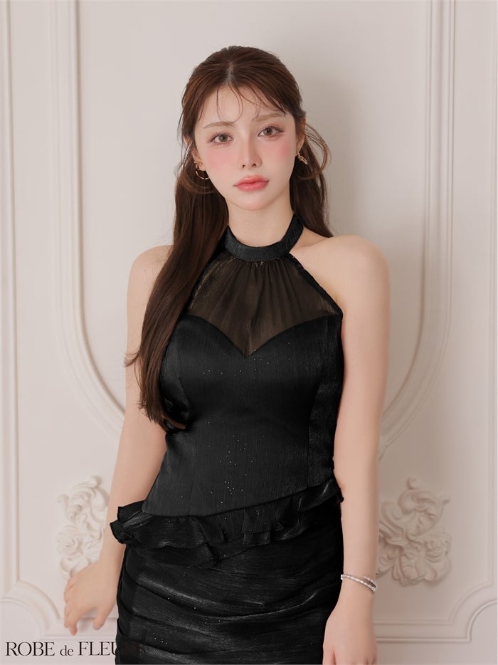 ROBE de FLEURS ローブドフルール 【XSサイズあり】ラメシフォンホルターフリルミニキャバドレス fm4346