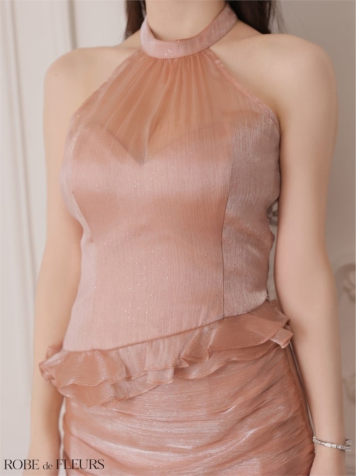 ROBE de FLEURS ローブドフルール 【XSサイズあり】ラメシフォンホルターフリルミニキャバドレス fm4346