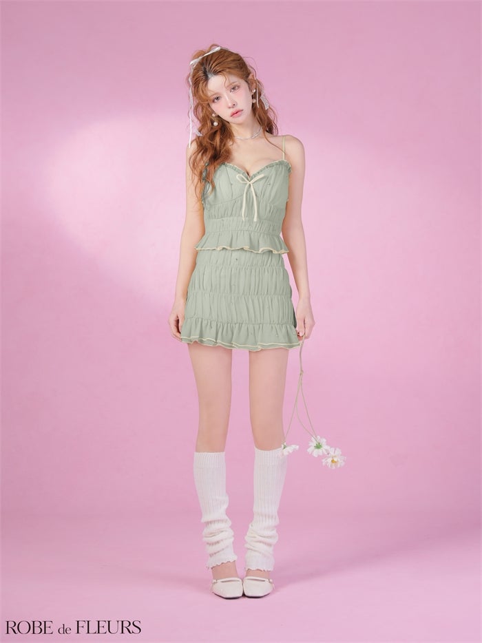 ROBE de FLEURS ローブドフルール 【XSサイズあり】 ビジューラメシフォンリボンセットアップミニキャバドレス fm4183-c