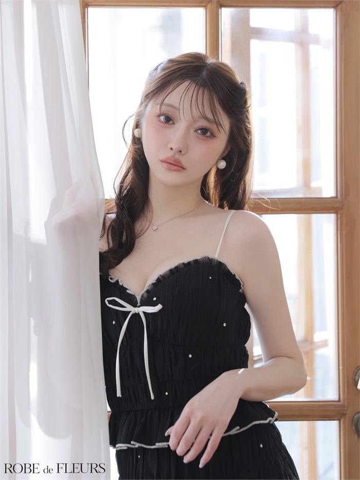 ROBE de FLEURS ローブドフルール 【XSサイズあり】 ビジューラメシフォンリボンセットアップミニキャバドレス fm4183-c