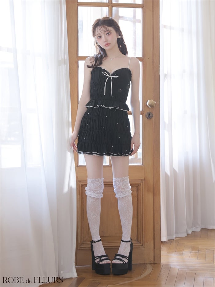 ROBE de FLEURS ローブドフルール 【XSサイズあり】 ビジューラメシフォンリボンセットアップミニキャバドレス fm4183-c