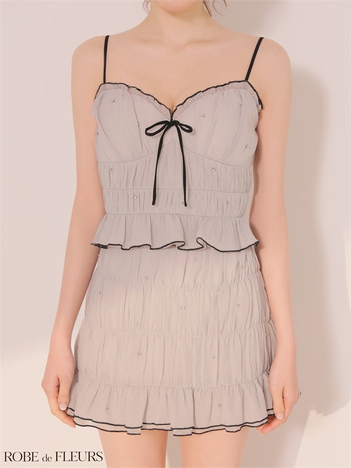 ROBE de FLEURS ローブドフルール 【XSサイズあり】 ビジューラメシフォンリボンセットアップミニキャバドレス fm4183-c