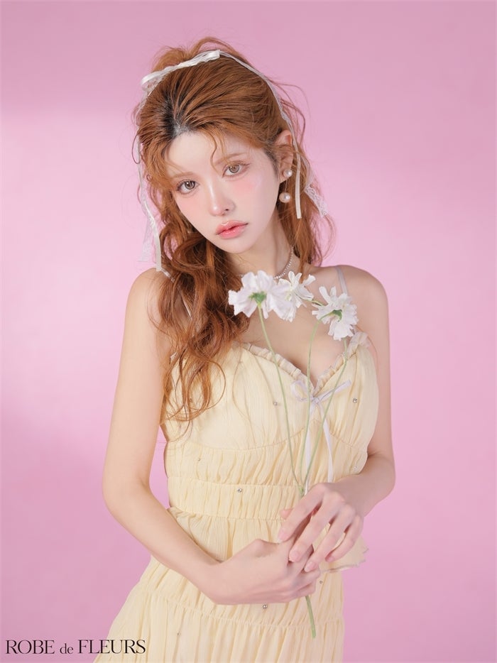  ROBE de FLEURS ローブドフルール 【XSサイズあり】 ビジューラメシフォンリボンセットアップミニキャバドレス fm4183