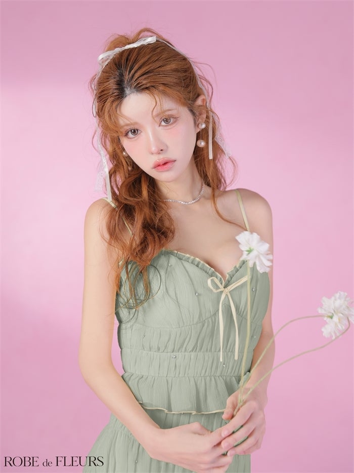  ROBE de FLEURS ローブドフルール 【XSサイズあり】 ビジューラメシフォンリボンセットアップミニキャバドレス fm4183