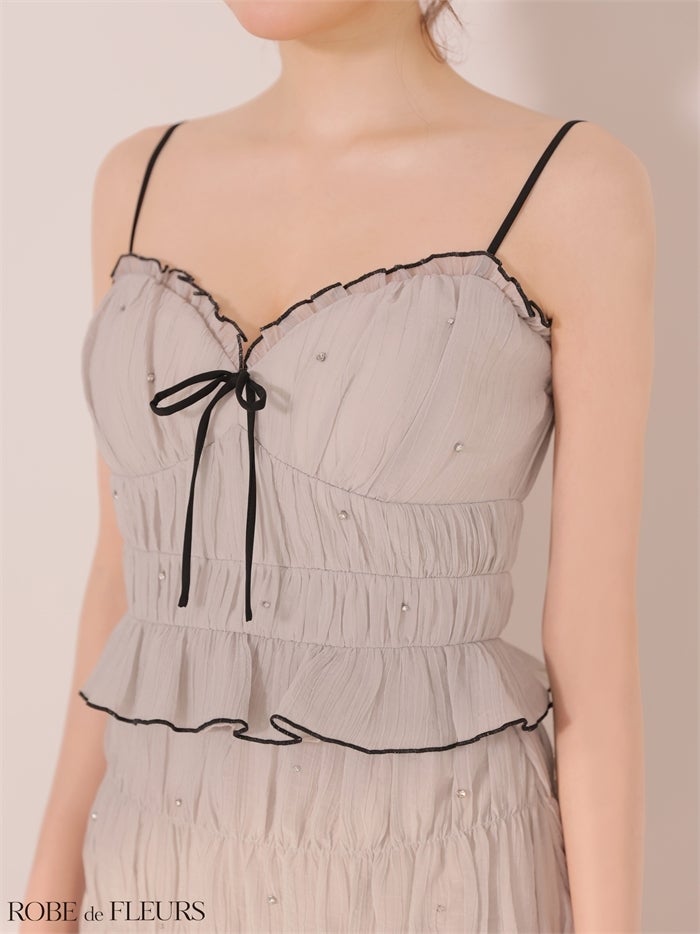  ROBE de FLEURS ローブドフルール 【XSサイズあり】 ビジューラメシフォンリボンセットアップミニキャバドレス fm4183