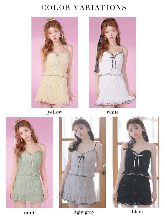  ROBE de FLEURS ローブドフルール 【XSサイズあり】 ビジューラメシフォンリボンセットアップミニキャバドレス fm4183