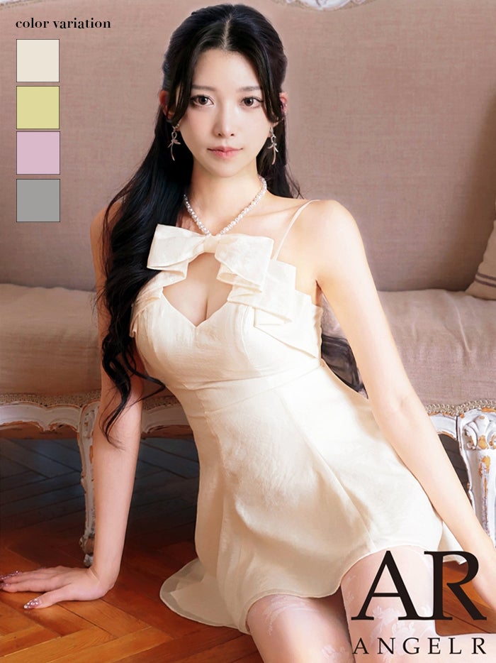 AngelR エンジェルアール ホルターネック/パールチェーン/フロントリボン/バストカット/ビジュー/フレア/マイクロミニドレス ar26818