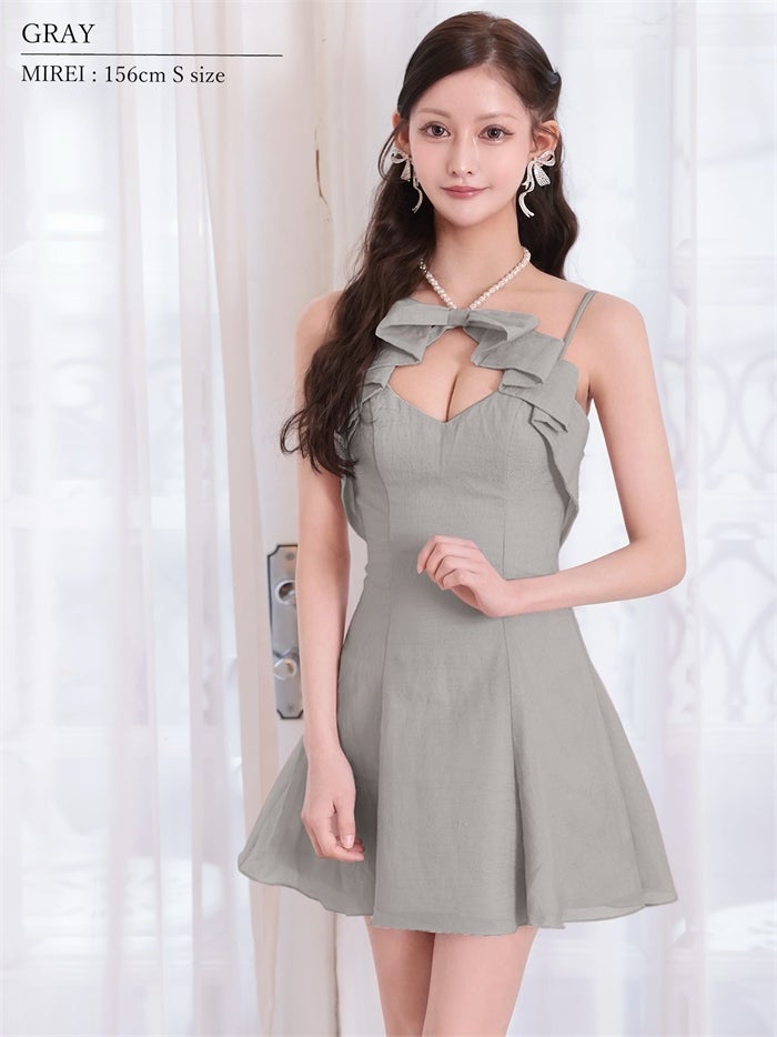 AngelR エンジェルアール ホルターネック/パールチェーン/フロントリボン/バストカット/ビジュー/フレア/マイクロミニドレス ar26818