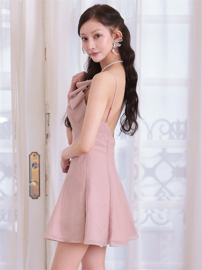 AngelR エンジェルアール ホルターネック/パールチェーン/フロントリボン/バストカット/ビジュー/フレア/マイクロミニドレス ar26818