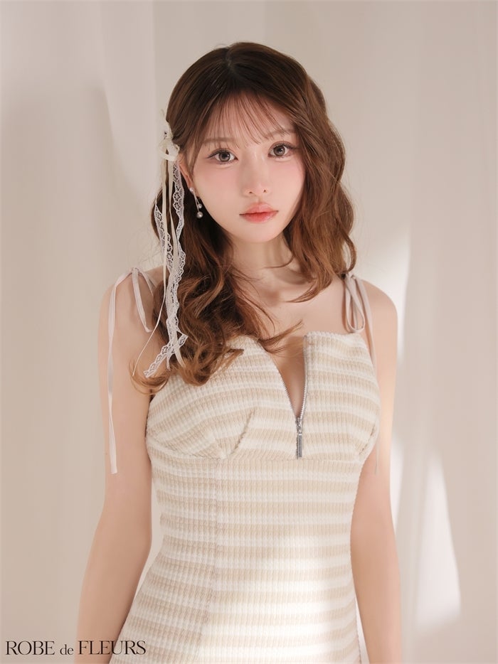 ニットボーダーショルダーリボンプリーツミニキャバドレス fm4661-c