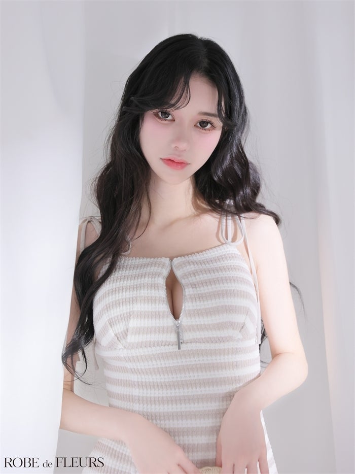 ニットボーダーショルダーリボンプリーツミニキャバドレス fm4661-c