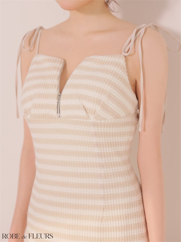 ニットボーダーショルダーリボンプリーツミニキャバドレス fm4661-c