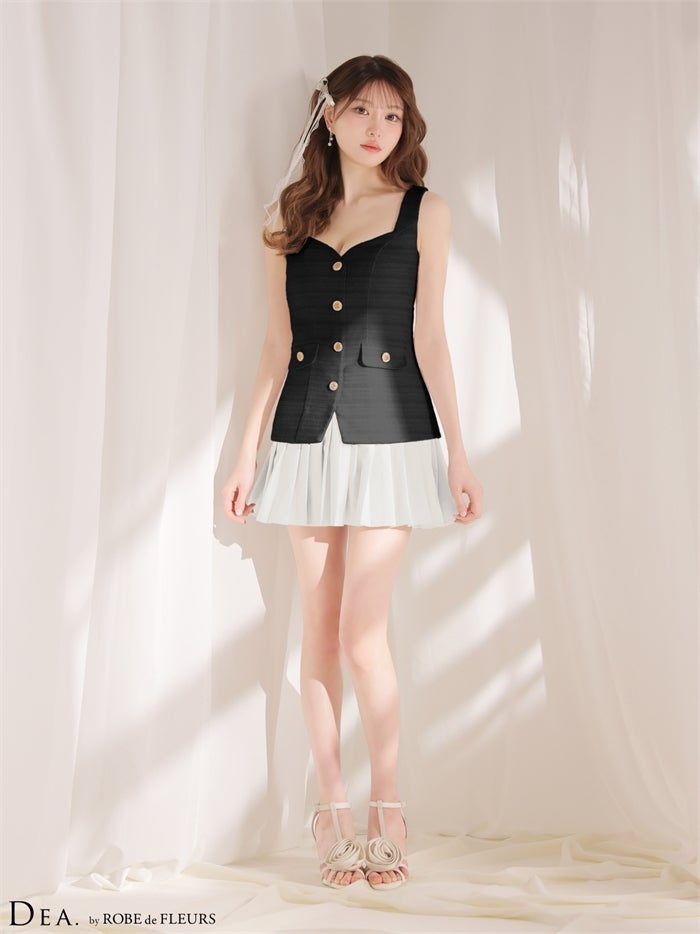 ボーダーツイードプリーツミニキャバドレス de4656-c