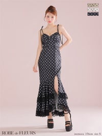 ROBE de FLEURS ローブドフルール 【XS～Lサイズあり】ドットサテンレースフリルマーメイドロングキャバドレス fm3299