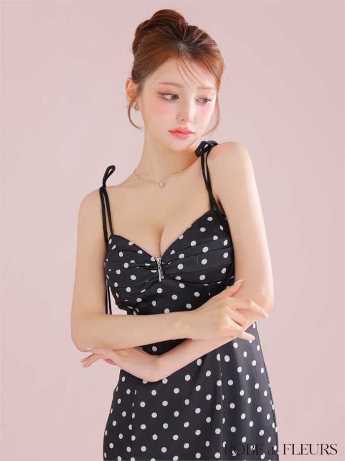 ROBE de FLEURS ローブドフルール 【XS～Lサイズあり】ドットサテンレースフリルマーメイドロングキャバドレス fm3299