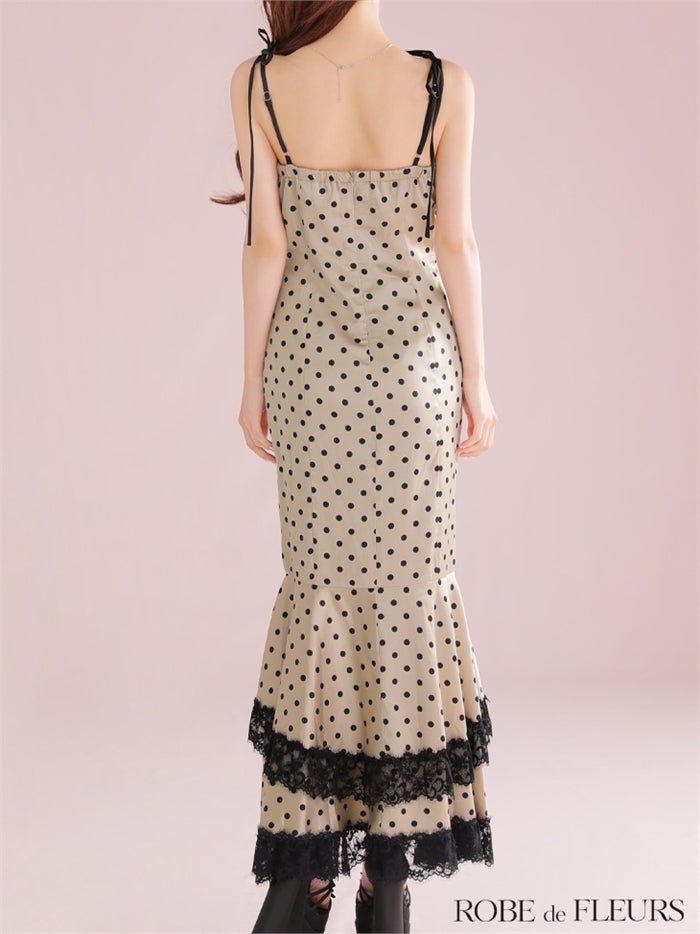 ROBE de FLEURS ローブドフルール 【XS～Lサイズあり】ドットサテンレースフリルマーメイドロングキャバドレス fm3299