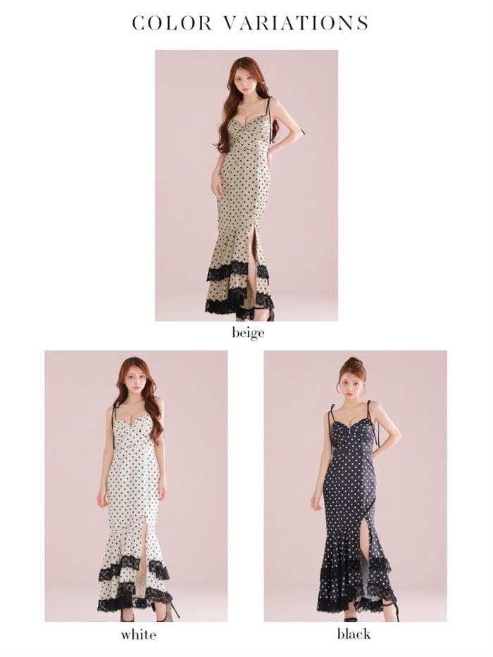 ROBE de FLEURS ローブドフルール 【XS～Lサイズあり】ドットサテンレースフリルマーメイドロングキャバドレス fm3299