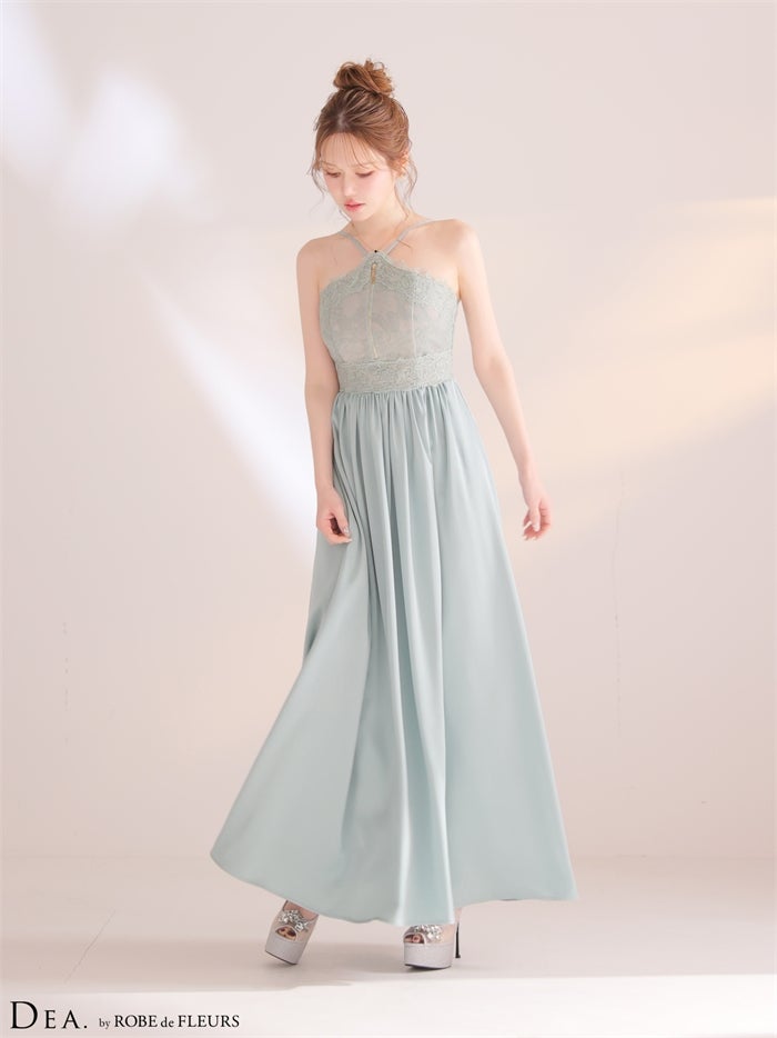 DEA. ディア バイ ローブドフルール 【XS～Lサイズあり】ホルターレースギャザーロングキャバドレス de4657-c