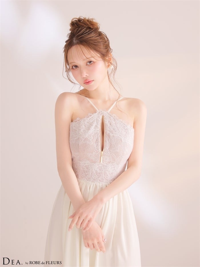 ホルターレースギャザーロングキャバドレス de4657