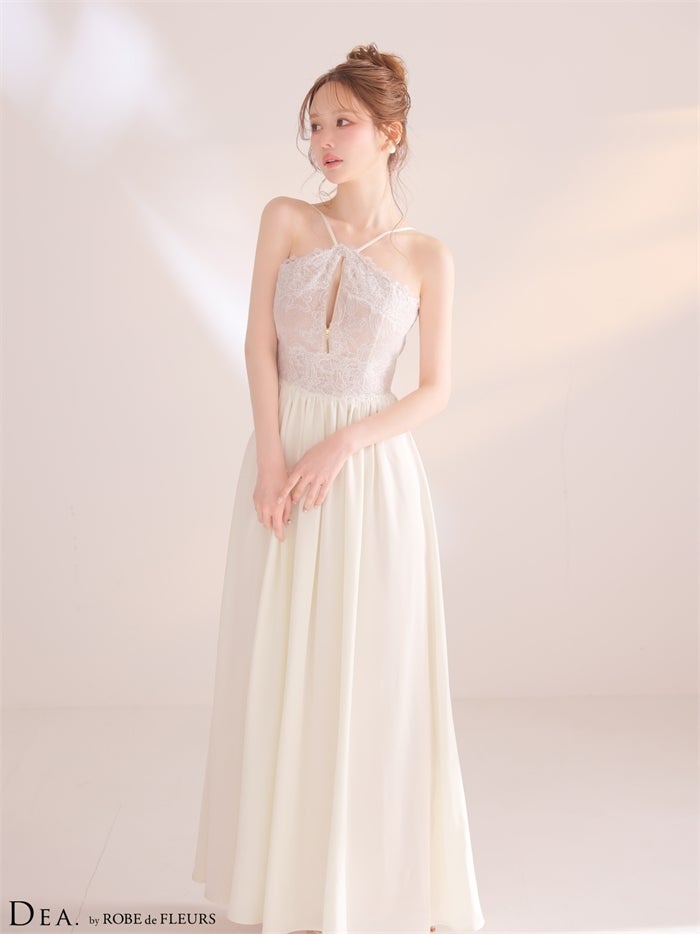 ホルターレースギャザーロングキャバドレス de4657