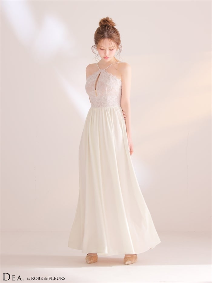 ホルターレースギャザーロングキャバドレス de4657