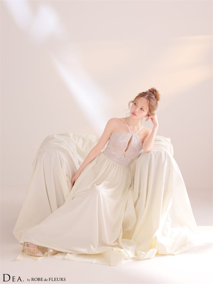 ホルターレースギャザーロングキャバドレス de4657